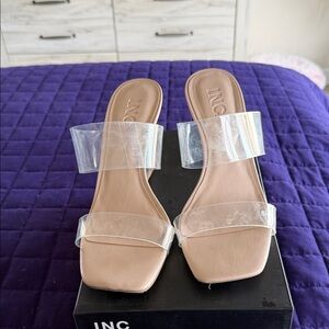 INC International Concepts Women's Beige and Clear Strap Heels